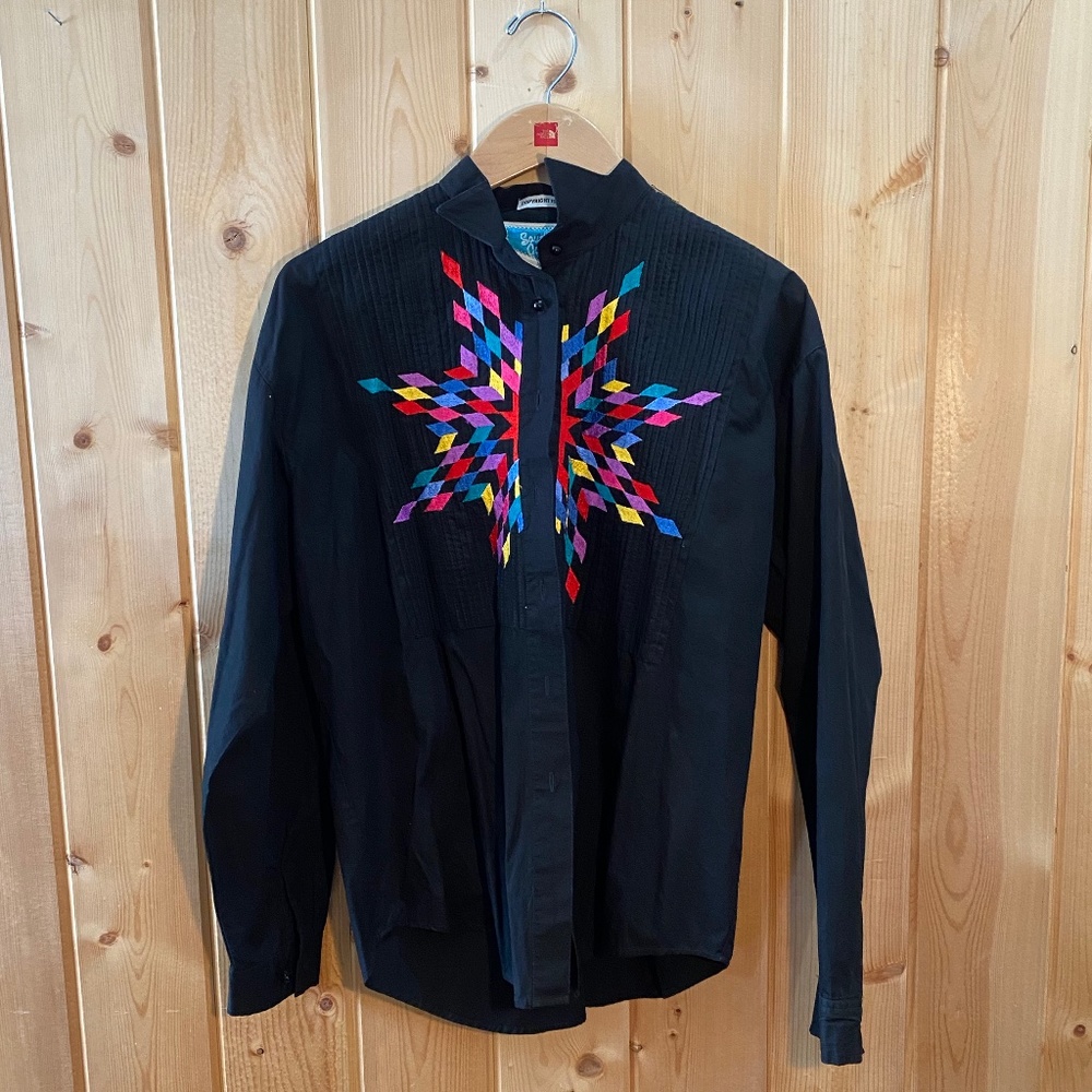 SOLD Black Embroidered Button Down